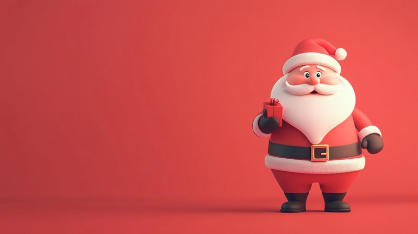 Minimalist Santa with Gift Box and Copy Space