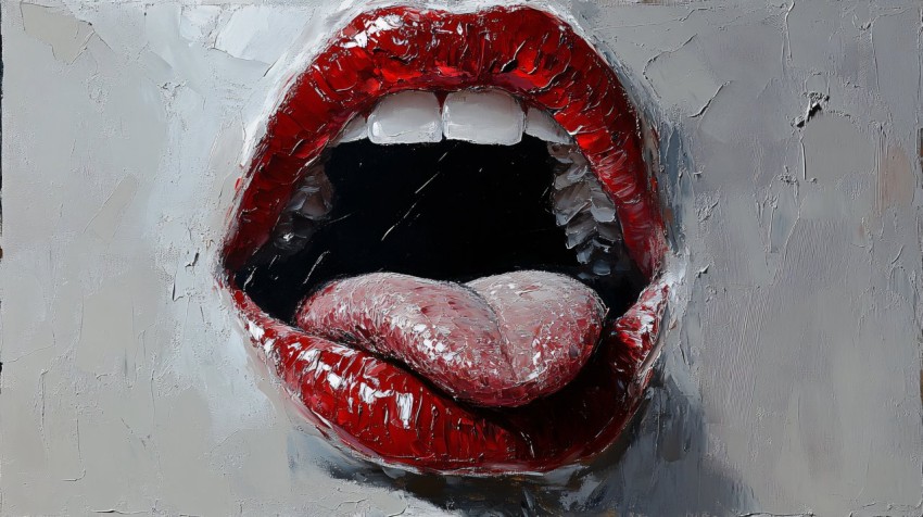 Dramatic Stylized Oil Painting of Tongue and Texture