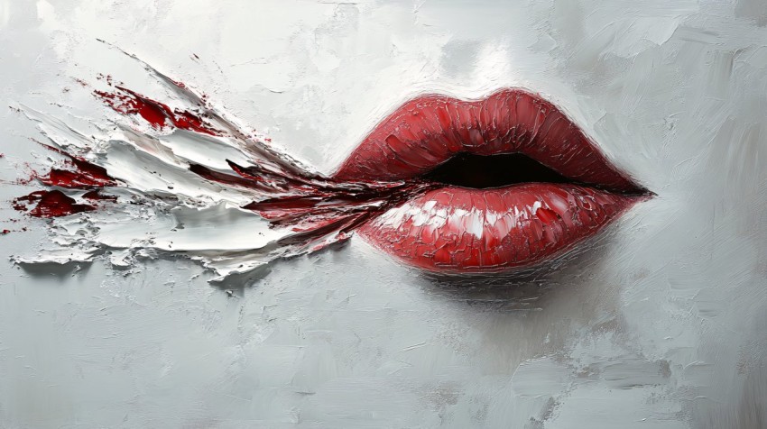 Dramatic Oil Painting of Mouth with Red-Tipped Tongue