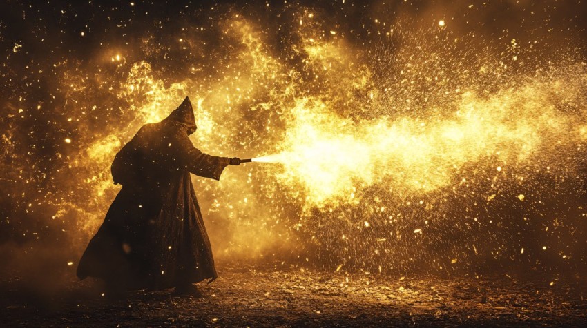 Wizard Unleashing Massive Magical Energy Blast