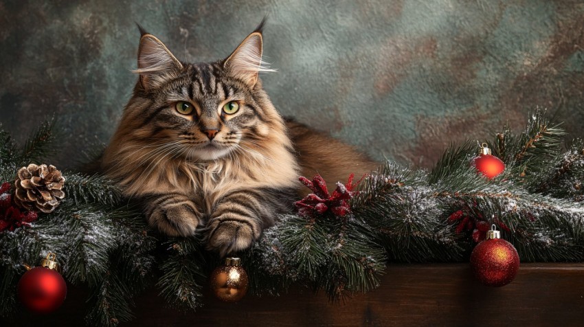 Cozy Cat Near Christmas Tree in Warm Lighting