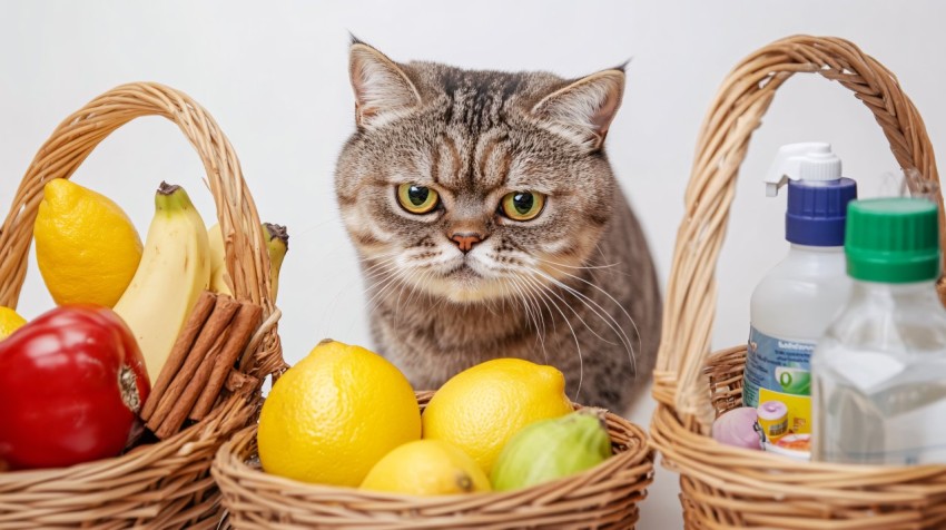 Cat Disgusted by Smells from Baskets