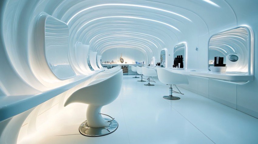 Futuristic Beauty Salon with Clean Modern Interior Design