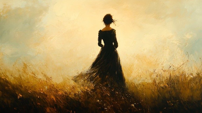 18th Century English Style Woman in Meadow Painting