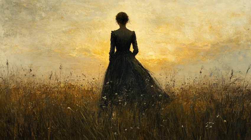 Pastoral Woman in Meadow Painting