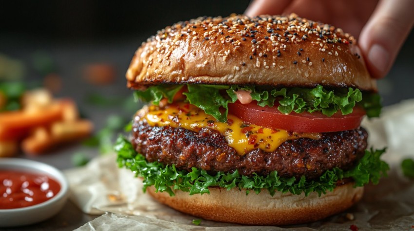 Burger Through Torn Paper Close-Up