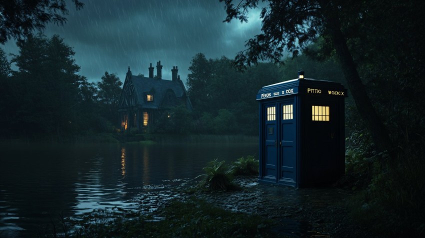 Tardis by the Lake on a Stormy Night