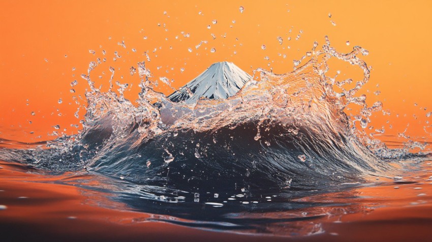 Surreal Peach Water Splash Shaped Like Mount Fuji