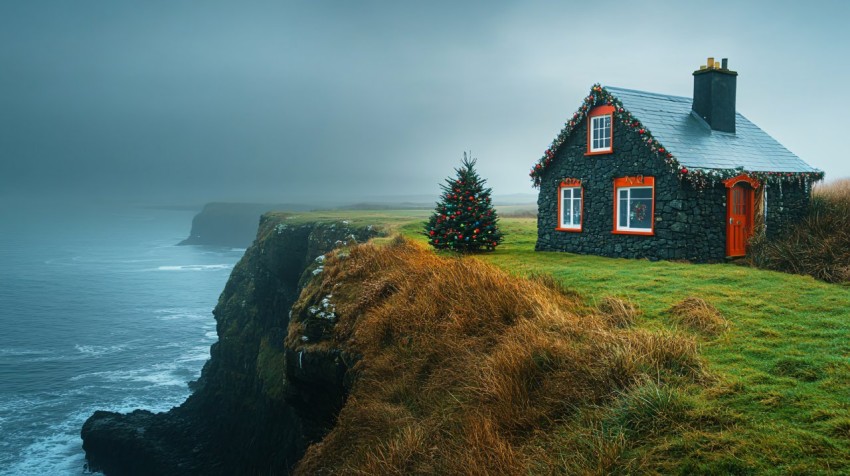 Irish Cliff House with Christmas Tree and Sea View