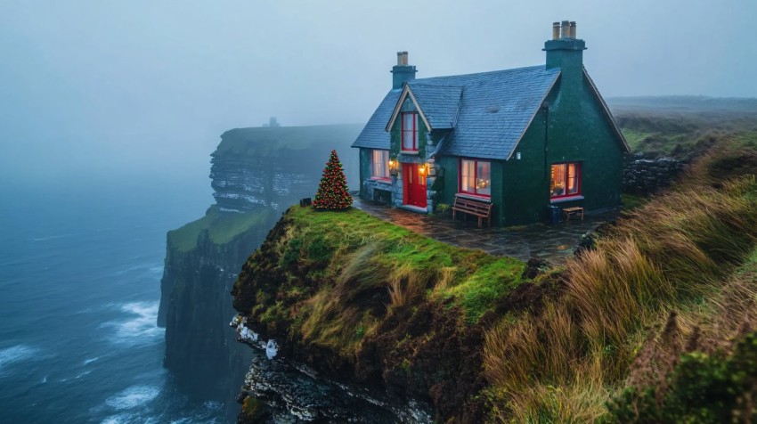 Irish Cliff House with Christmas Tree and Sea View