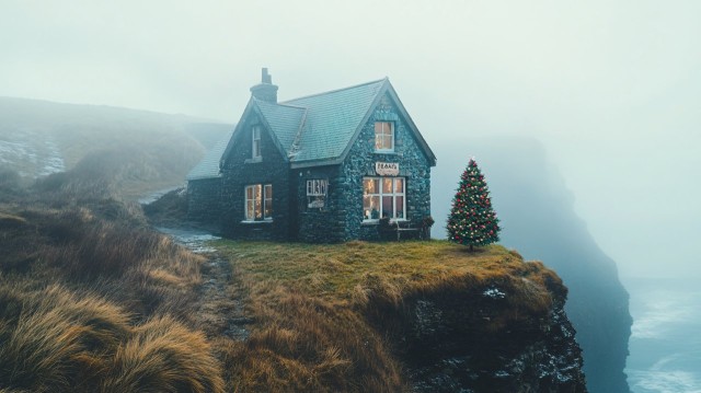 Irish Cliffside House with Christmas Tree and Sea View