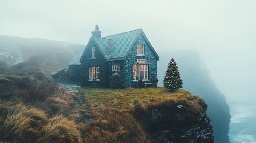 Irish Cliffside House with Christmas Tree and Sea View