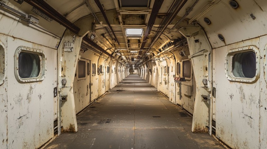 Military Spaceship Corridor with Brutalist Sci-Fi Design