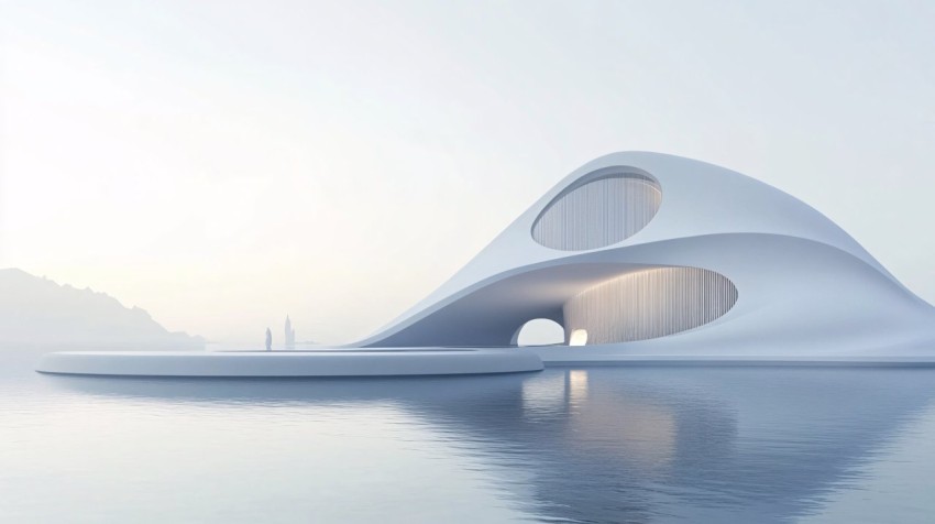 Futuristic Minimalist Abstract Architecture with Smooth White Curves