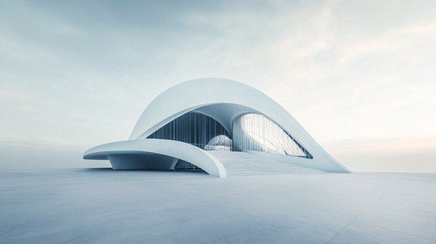 Futuristic Minimalist Abstract Architecture with Smooth White Curves