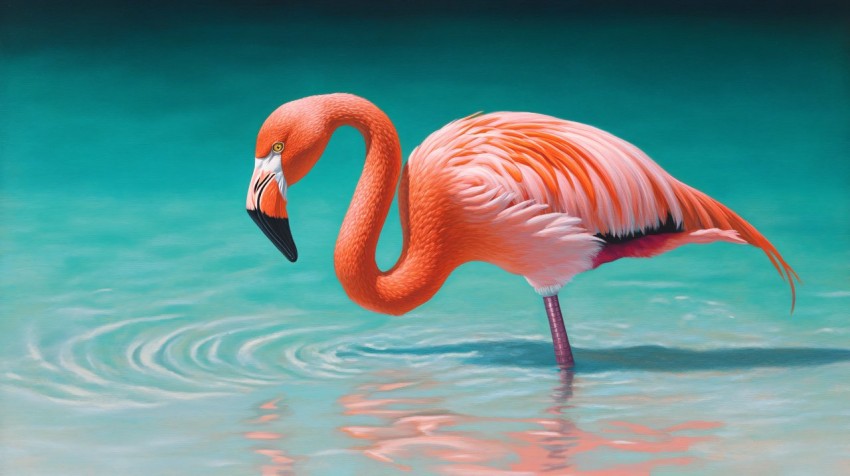 Flamingo Wading in Crystal-Clear Turquoise Waters