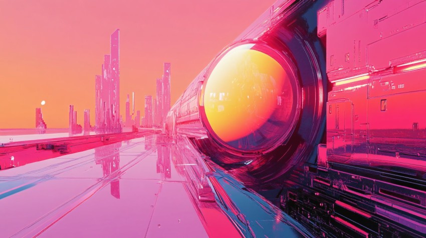 Pink Void of Space in Retrofuturistic Syd Mead Style