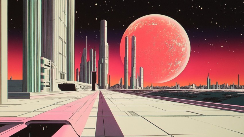 Pink Space Void with Retrofuturism and Syd Mead Aesthetic