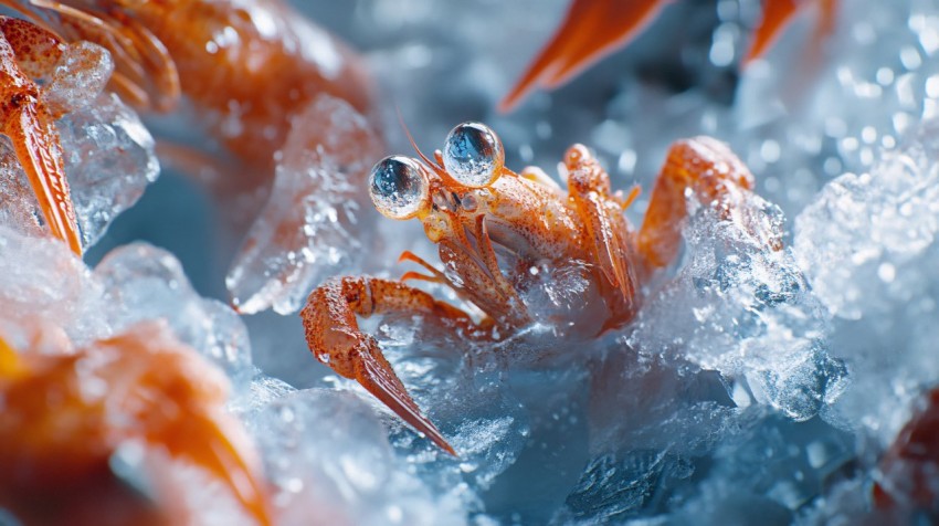 Fresh Seafood on Ice with Realistic Textures