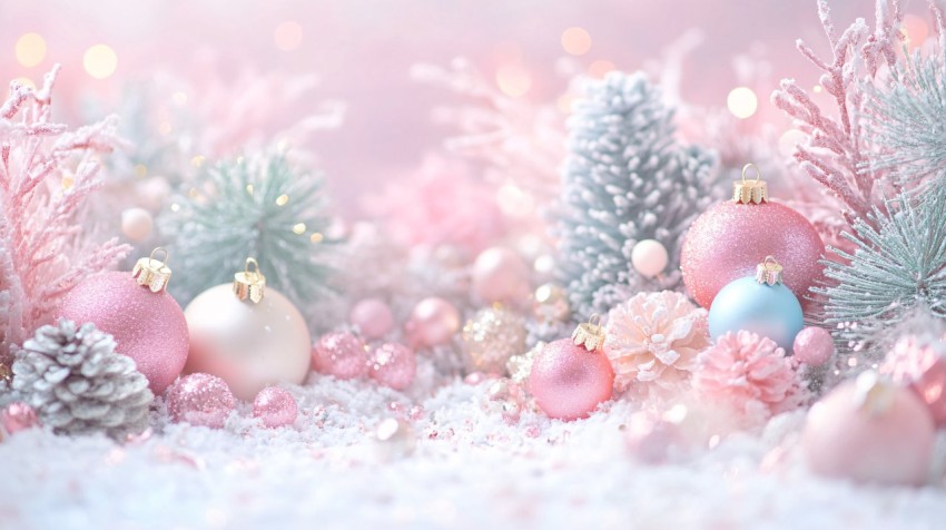 Christmas Greeting Card in Pastel Colors with Festive Decor