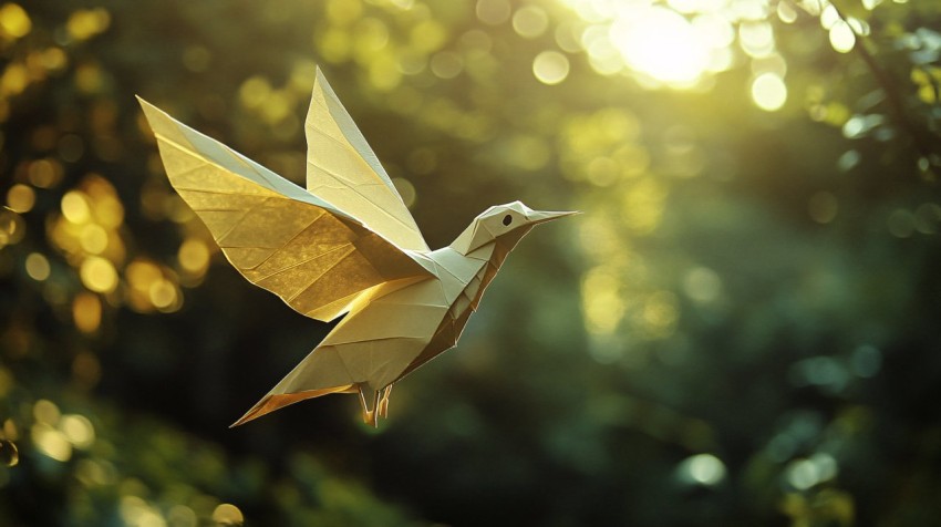 Nature Collage with Origami Hummingbird Design