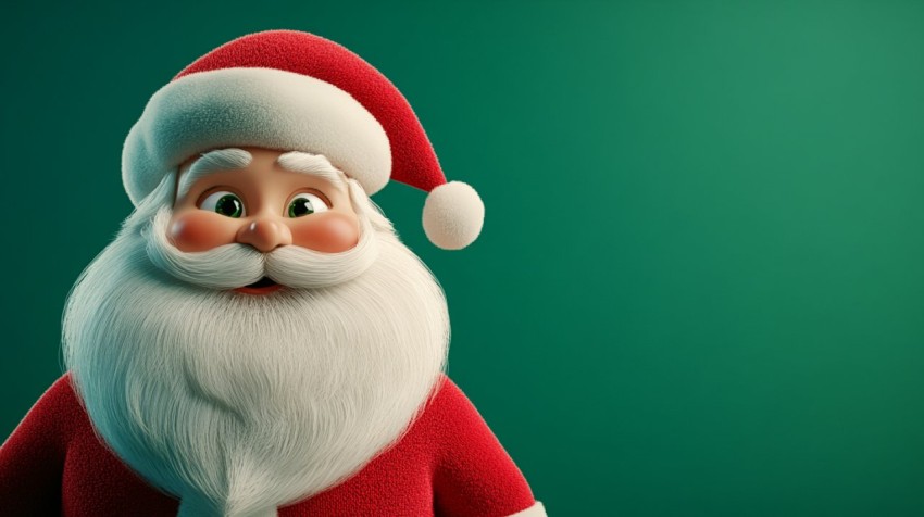 Children's 3D Cartoon Santa Claus on Green Background