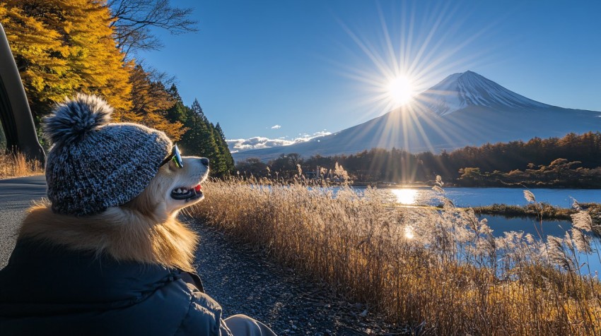 Golden Retriever Dog Looking Out Car Window, Sunglasses On