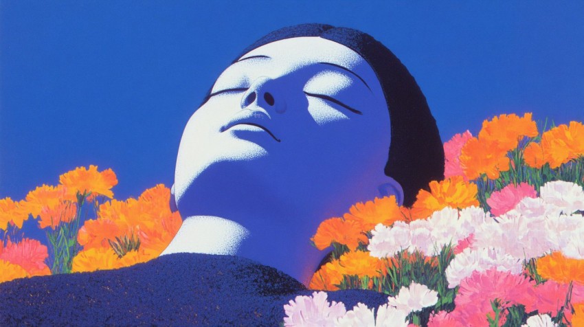 Quan Yin Resting in a Field of Colorful Flowers