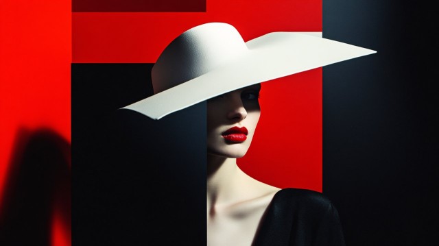 Minimalist High-Fashion Woman with Sculptural White Hat