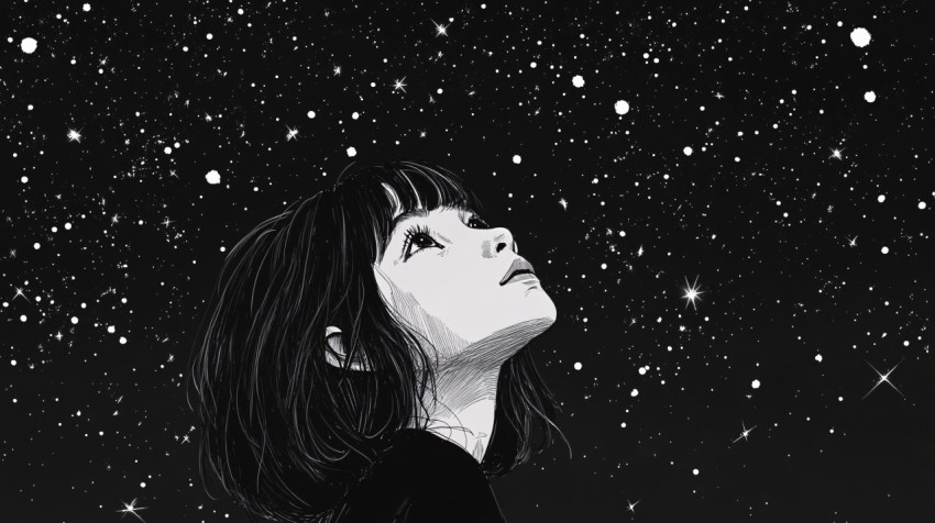 Little Girl Gazing at Starry Milky Way Illustration