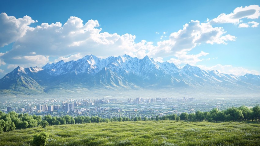 Mountain Landscape with Cityscape, 3D Art