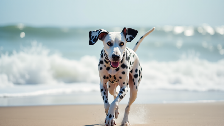 Dalmatian Running on a Beach