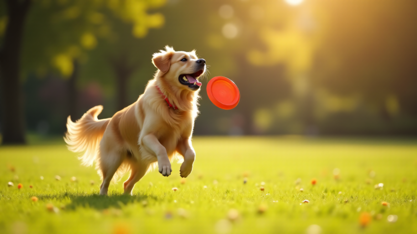 Golden Retriever Playing with a Frisbee in a Sunny Park