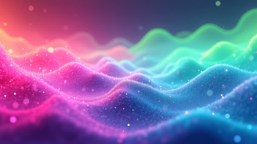 Vibrant Neon Waves with Sparkling Particles in Abstract Gradient