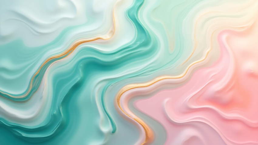 Abstract Fluid Marble Texture in Pastel Colors with Gold Accents