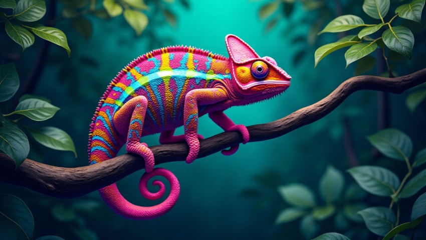 Chameleon on Rainforest Branch Painting