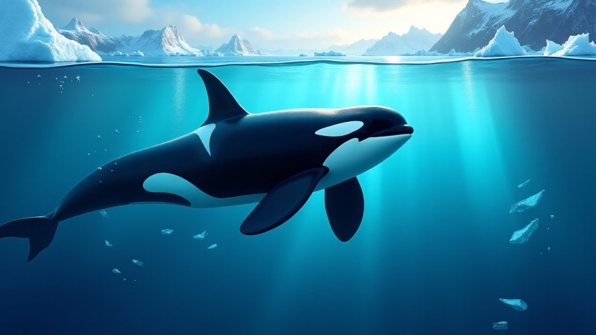 Orca in Icy Arctic Waters Surrealism Art