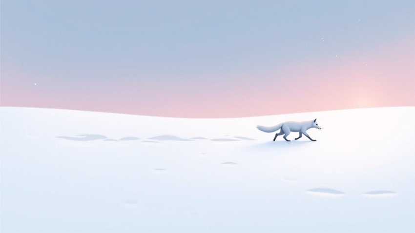 Arctic Fox in Snowy Tundra at Polar Twilight