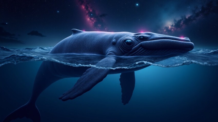 Cosmic Humpback Whale in Midnight Ocean Art