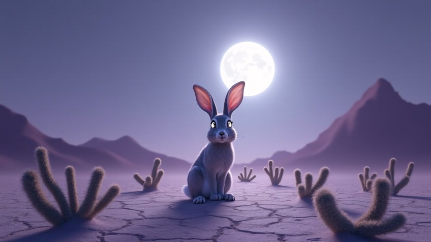 Jackrabbit in Moonlit Desert Dreamscape