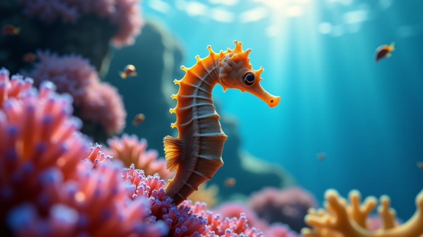 Seahorse Among Colorful Coral