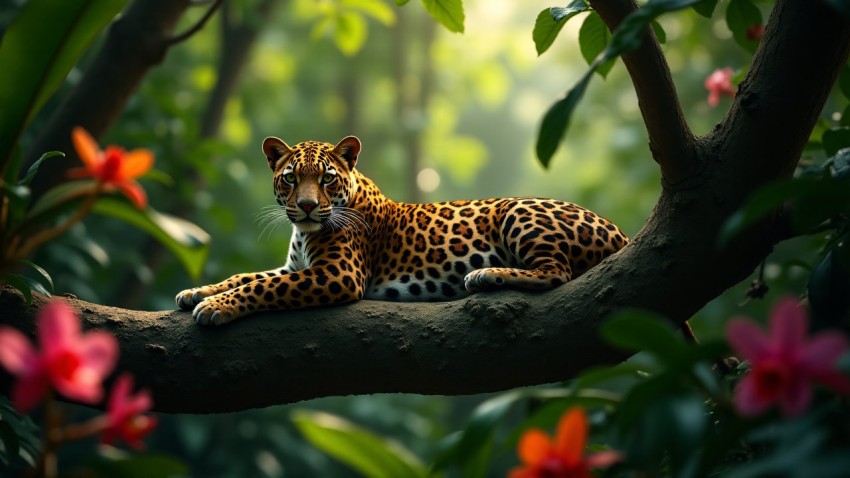 Jaguar Lounging in Dense Rainforest