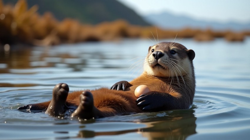 Sea Otter Relaxing on Back in Serene Coastal Bay
