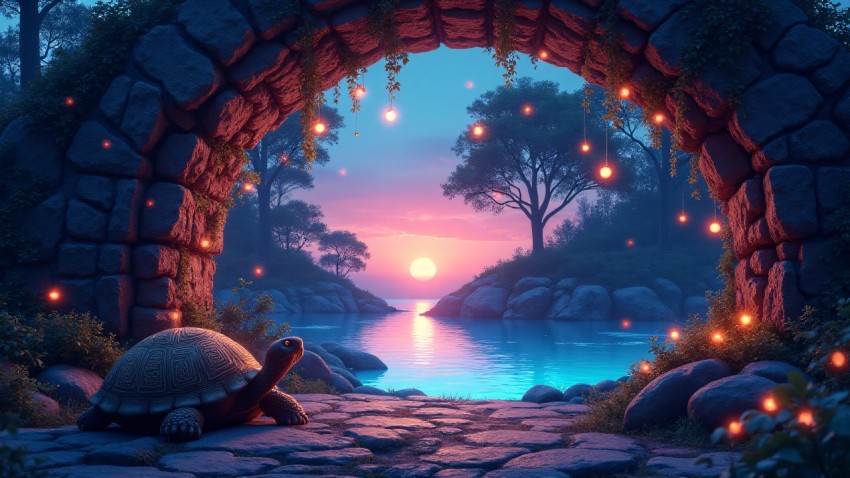 Glowing Stone Archway Leading to Enchanted Twilight Glade