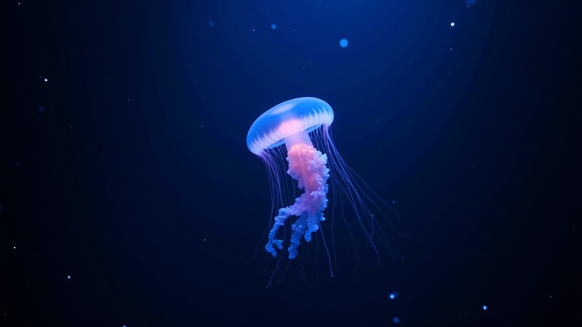 Bioluminescent Jellyfish Floating Gracefully in Deep Ocean