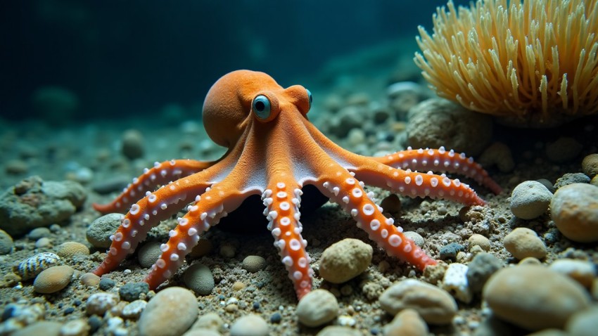 Camouflaged Octopus Blending with Rocky Seabed Habitat