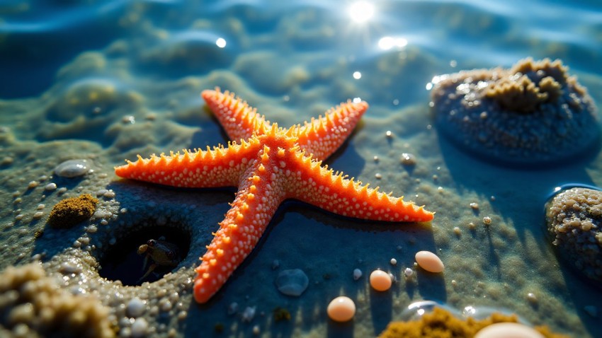 Starfish Resting in Vibrant Tide Pool Amidst Sea Anemones