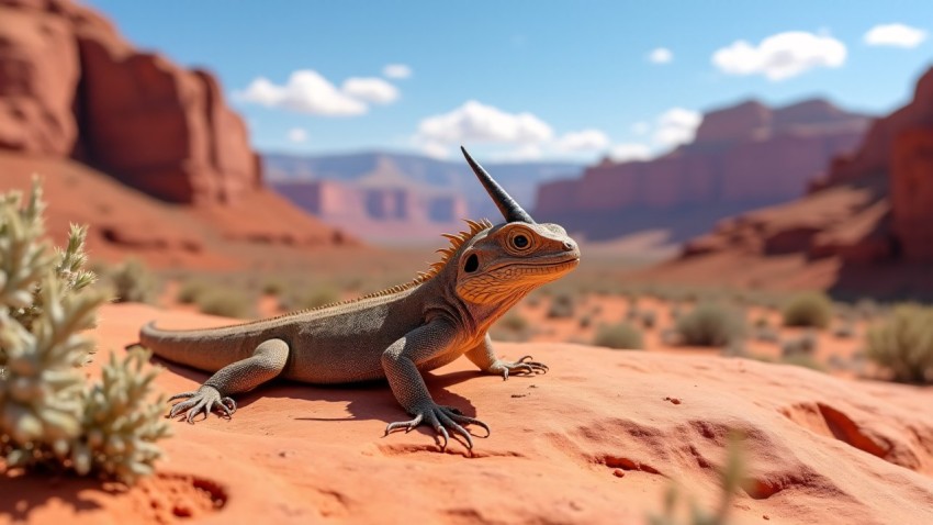 Horned Lizard Basking on Sunlit Desert Rock