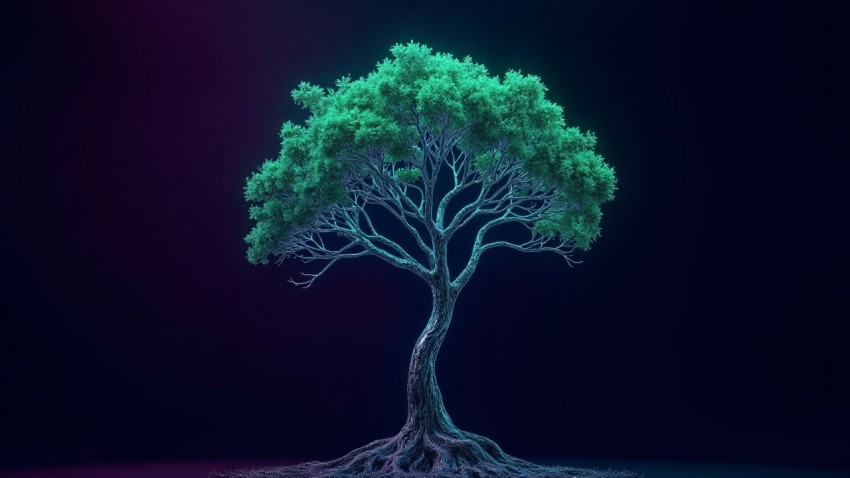 AI Growth Tree with Glowing Circuit Branches