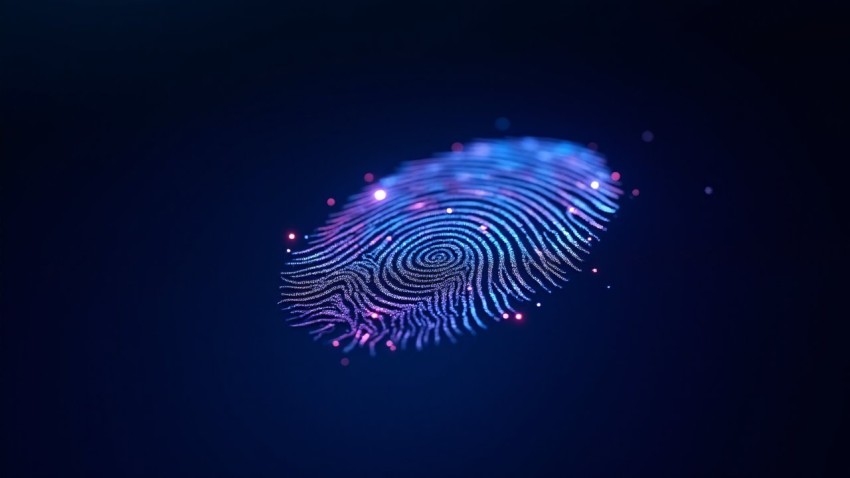 Digital Fingerprint with Glowing Microcircuitry Paths